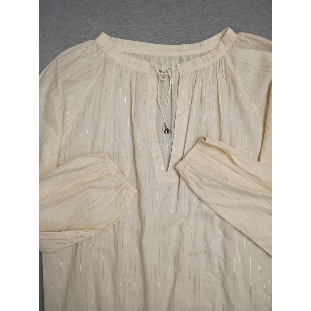 Huit Plage Cream Metallic Silver Pinstripe Cotton Tunic Blouse XL US 16